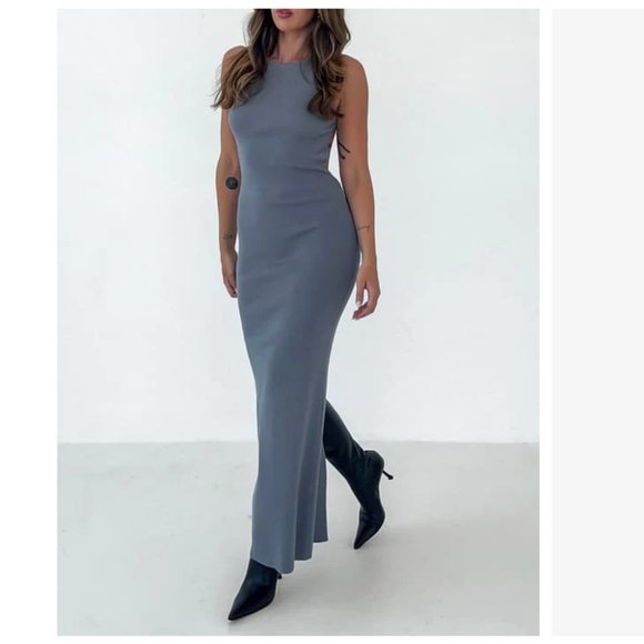 NWT Rumored Crawford Slate Grey Maxi Dress Women's Small S - Picture 2 of 9
